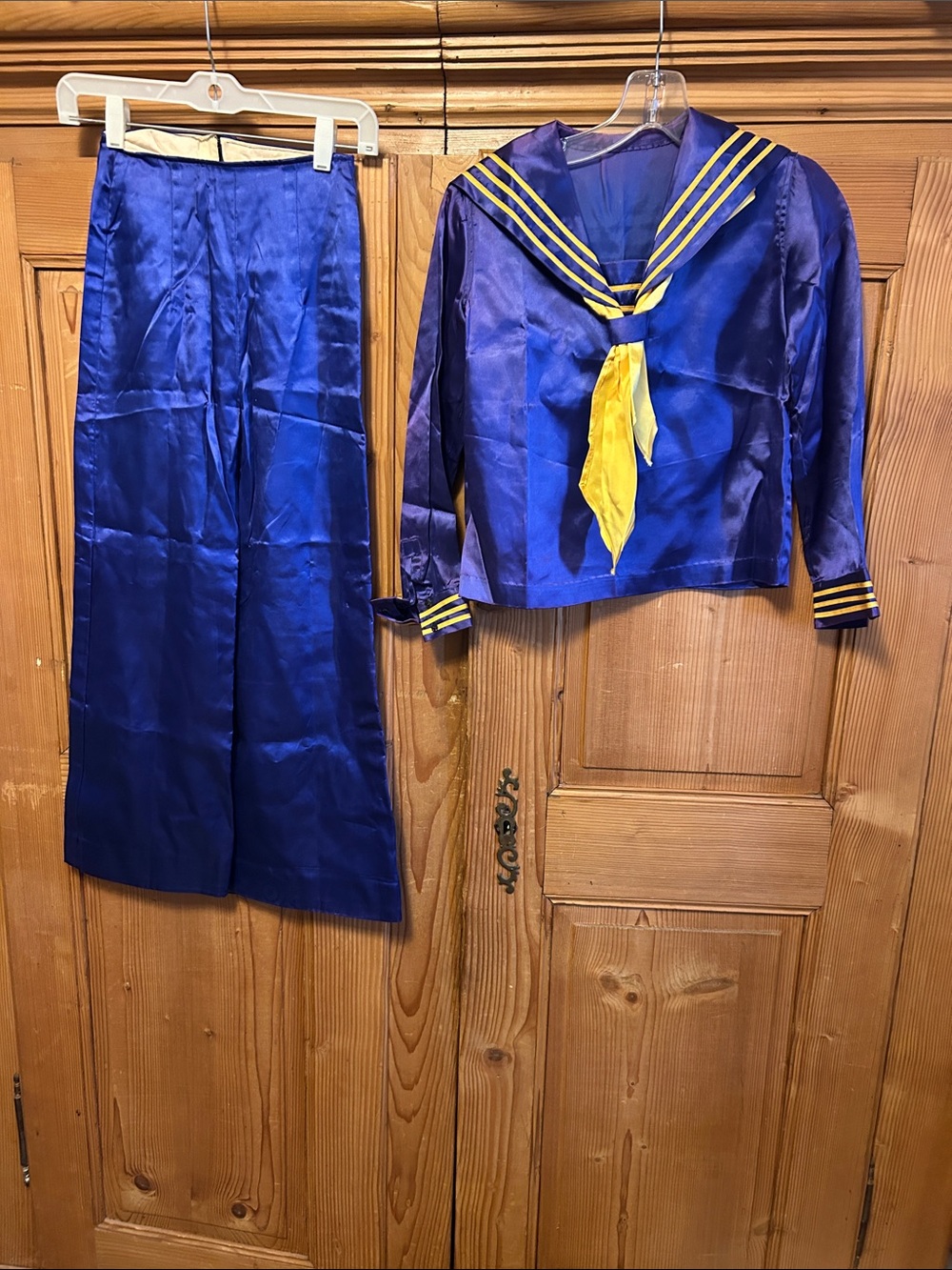 Vintage 1970ās Blue and Yellow Kids Sailor Costume Two-Piece Set Top & Pants